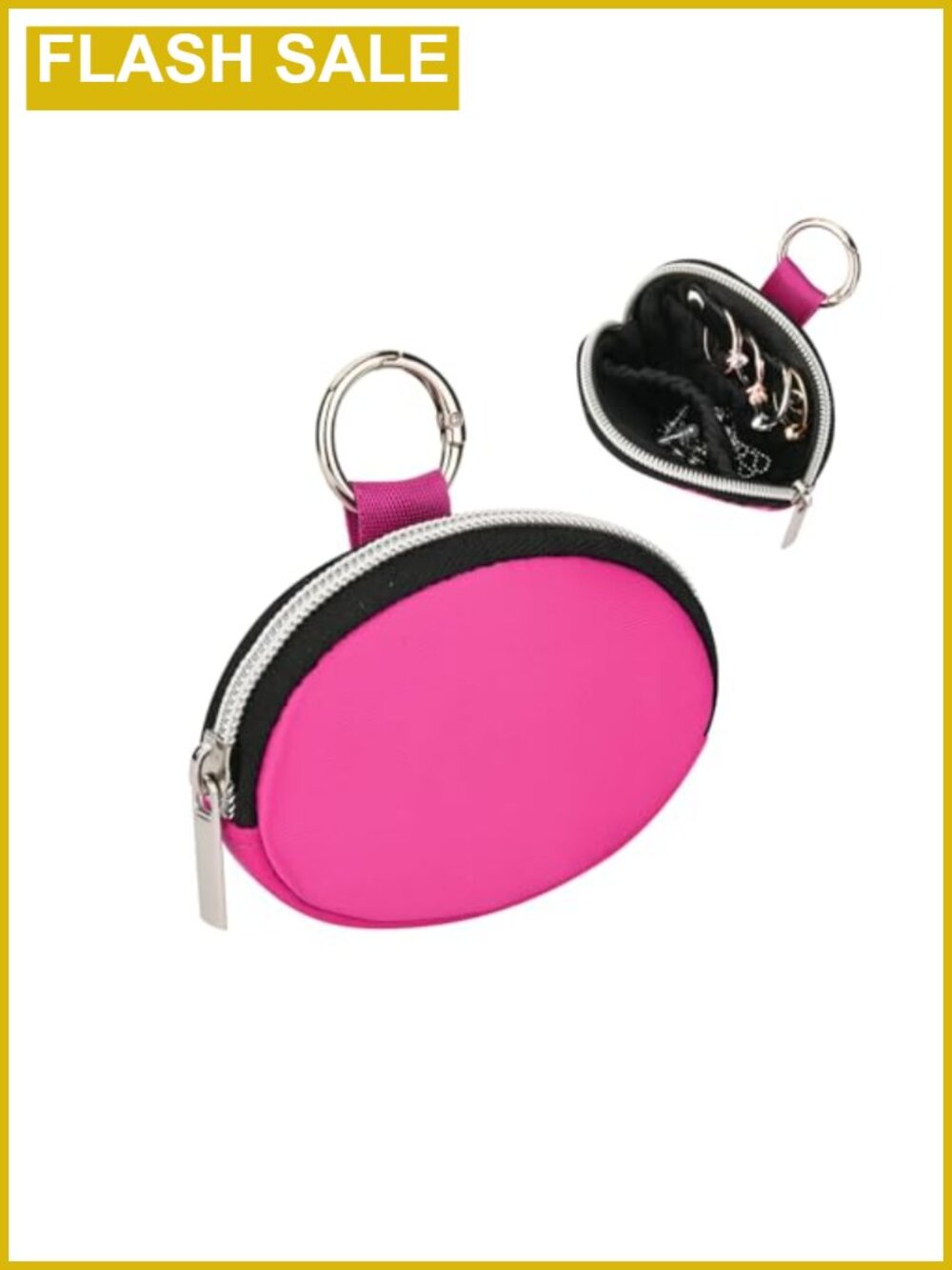 Travel Jewelry Organizer Case with Keychain Nylon Velvet Neon